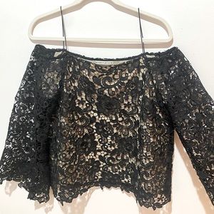 Alice & Olivia off-the-shoulder black lace top